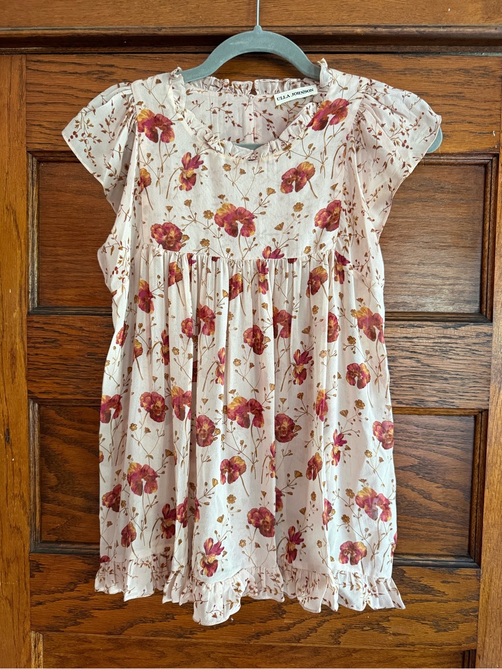 ULLA JOHNSON 100% Silk Floral Blouse Flutter Sleeve Ruffle Cottagecore Prairie 6